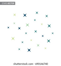 Starry Night Sky Set Vector Background. Flat Blue Green Pictogram on White Background. 
