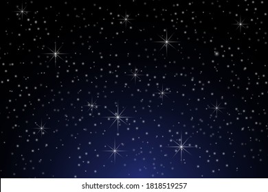 Starry night sky. Starry space. Blue star background. Galaxy or universe. Vector illustration.