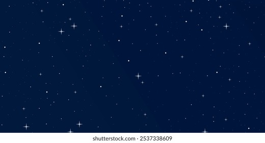 Starry night sky space seamless pattern. Galaxy shiny stars background, fabric seamless print or textile vector background. Wrapping paper space pattern or wallpaper with comet, glowing constellations