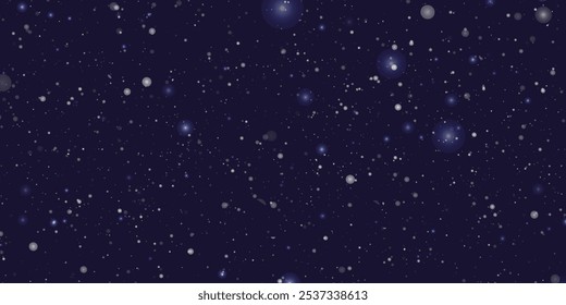 Starry night sky space seamless pattern. Galaxy shiny stars background, fabric seamless print or textile vector background. Wrapping paper space pattern or wallpaper with comet, glowing constellations