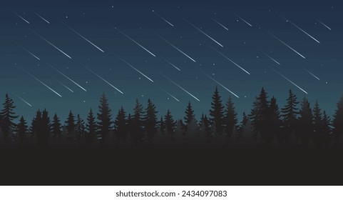 cielo nocturno estrellado con estrellas. fondo de estrellas fugaces contra cielo nocturno estrellado azul oscuro. Luz de meteorito cayendo en la galaxia. ilustración vectorial.	