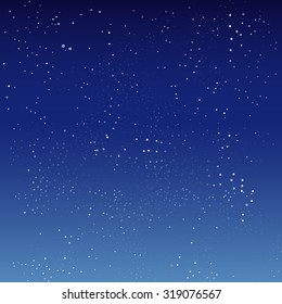 Starry night sky vector illustration. Falling snow background.
