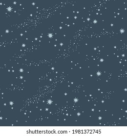 Starry night sky vector seamless pattern. Dots and stars dark background. Milky Way space print design.