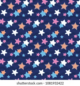 Starry night sky in wave. A playful, modern, and flexible pattern for brand who has cute and fun style. Repeated pattern. Happy, bright, and magical mood.