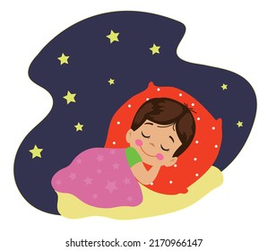 Noche estrellada y chico adormilado