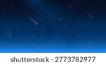 Starry night sparkle sky space background vector illustration. Dark universe astronomic night sky with stars and comets in outer space, Milky Way magic starlight bright wallpaper.