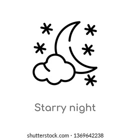 starry night vector line icon. Simple element illustration. starry night outline icon from weather concept. Can be used for web and mobile
