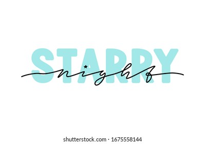 Starry night vector text, hand drawn lettering