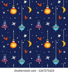 Starry night at winter sky merry Christmas holiday New Years eve vector shooting start in evening blizzard and snowing weather stardust celestial bodies sparkling snowflakes snowfall clipart.