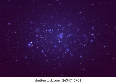Starry nights with bright sparks. Blue light effect with glitter particles. Glowing background Magic dust. Vector.