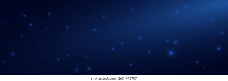 Starry nights with bright sparks. Blue light effect with glitter particles. Glowing background Magic dust. Vector.
