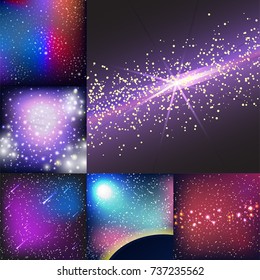 Starry outer galaxy cosmic space illustration universe background sky astronomy nebula cosmos night constellation vector realistic astrology.