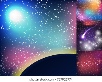 Starry outer galaxy cosmic space illustration universe background sky astronomy nebula cosmos night constellation vector realistic astrology.