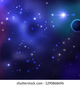 Starry outer space background texture. Cosmic Galaxy Background with nebula