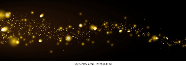 Um caminho estrelado com poeira luminosa. Ilustração vetorial. Uma linha de luz dourada sobre um fundo preto.
