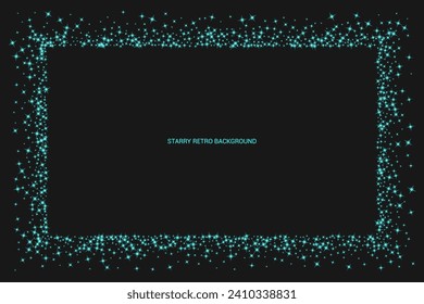 Starry retro backdrop. Green stars frame isolated on black background. Photo frame. Green light pattern texture. Abstract starlight. Vector illustration, eps 10.	
