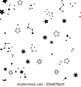 Starry seamless background. Cute space pattern in doodle style