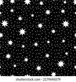 Starry seamless pattern. Dots, spray paint on dark background, vector universe seamless background. Starry night sky with speckle, particles