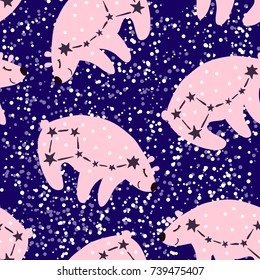 Starry seamless pattern with great bear constellation. Vector illustration for your designs. Element for textile and fabric print, children fashion designs, book and cover decoration.