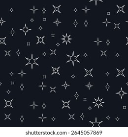 Starry seamless pattern spreading across dark cosmic background, night sky texture, vector astronomical art