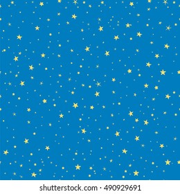 Starry seamless vector pattern for christmas holidays wrapping paper. Sparkling stars on the sky. Magic starlit background.