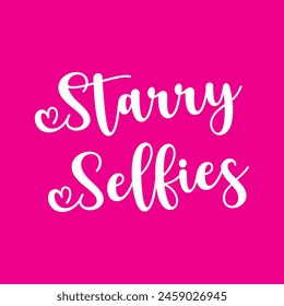 texto de selfies estrellados sobre fondo rosa.