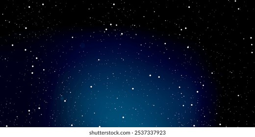 Starry sky background. Beautiful sunset with stars. Wide starry wallpaper for website or brochure. Night milky way with stardust. Gradient cosmic backdrop. Vector illustration.