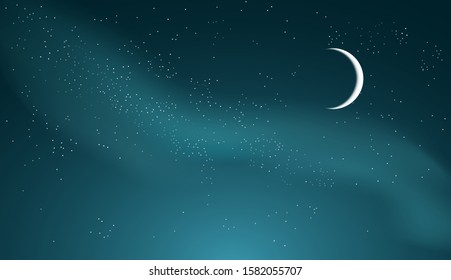 Starry sky background with crescent moon