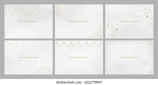 Starry sky background design, gold line-drawing on white