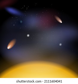 Sternenhimmel, Hintergrund. das Erleuchten eines großen Sterns im Weltraum zwischen Sternenstaub und Kometen