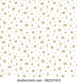 Starry sky background. Hand Drawn doodle Stars Seamless Pattern Vector illustration