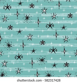 Starry sky background. Hand Drawn doodle Stars Seamless Pattern Vector illustration