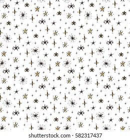 Starry sky background. Hand Drawn doodle Stars Seamless Pattern Vector illustration