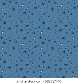 Starry sky background. Hand Drawn doodle Stars Seamless Pattern Vector illustration