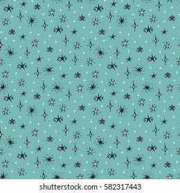 Starry sky background. Hand Drawn doodle Stars Seamless Pattern Vector illustration