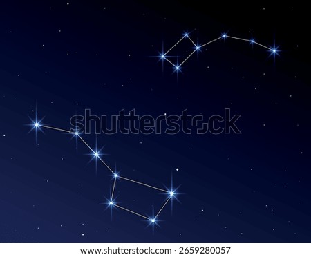 Starry sky. Big and Little Dipper Constellation. Science education vector illustration