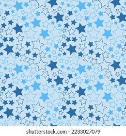 Starry sky blue star seamless pattern for design and scrapbook. Cute pattern with stars, milky way flat style