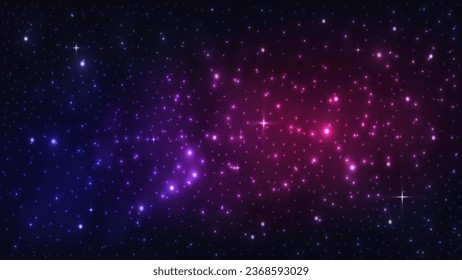 A starry sky with blurred smoke and the milky way on a dark background. Space in blue pink and purple on a dark background.