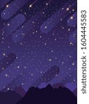 Starry sky with bright and dim stars in the mountains. Dark starry background. vertical Vector illustration of the starry sky.