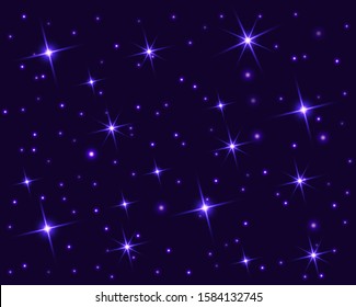 Starry sky with bright and dim stars. Dark star seamless pattern. Vector illustration of the starry sky.