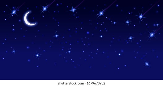 Starry sky and bright   dim stars  Dark starry background  horizontal Vector illustration the starry sky 