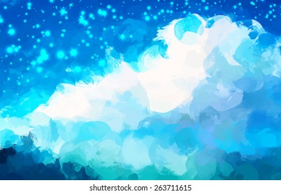 Starry sky brush strokes background. Vector version
