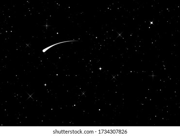 Cielo estrellado con cometa. Infinito del Universo. El cielo oscuro de la noche. Espacio con estrellas brillantes. Ilustración del vector
