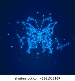 Starry sky constellation butterfly  fantasy . Triangle and particle style design.vector illustration background.