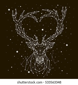 Starry Sky Constellation Deer. Heart, Love