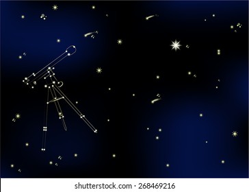 Starry sky. The constellation of fantasy to the day of cosmonauts.Dark blue background and a neon star.