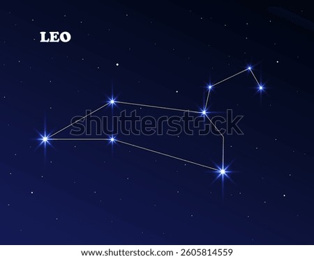 Starry sky. Constellation Leo. Science education vector illustration