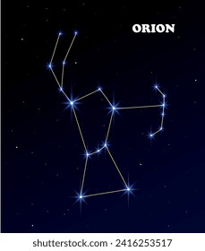 Cielo estrellado. Constellation Orion. Ilustración del vector de educación científica