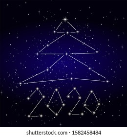 Starry sky. Constellations of stars form the Christmas tree and the number of 2020 new year