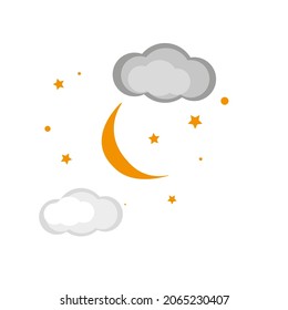 Starry sky Crescent moon clouds night